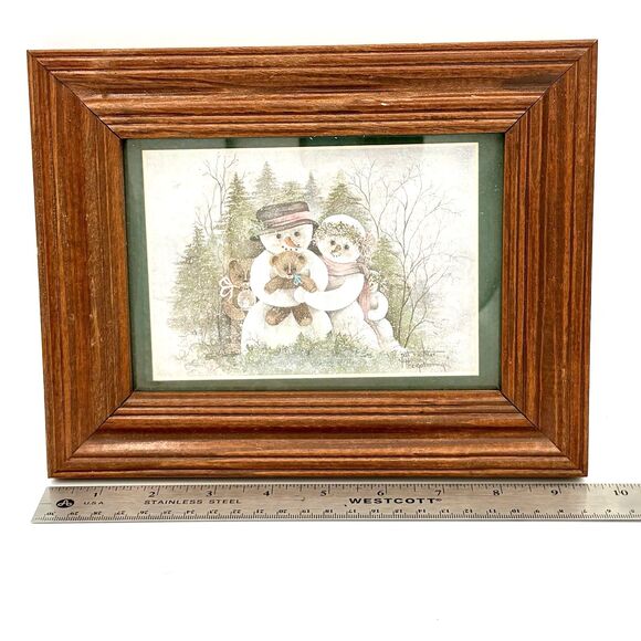 Vintage Pat Richter “The Gathering” Snowman & Teddy Bears Matted & Framed Print - Picture 2 of 5
